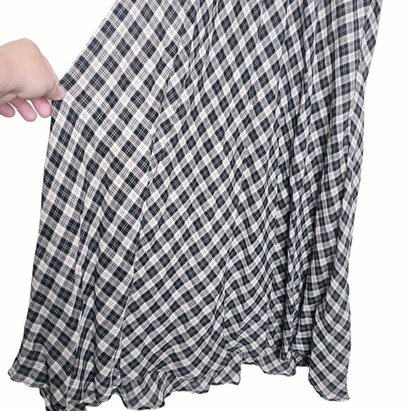 Doen Gwyneira Navy Countryside Plaid Ruffle‎ Cotton Midi Dress Size L - Picture 6 of 9